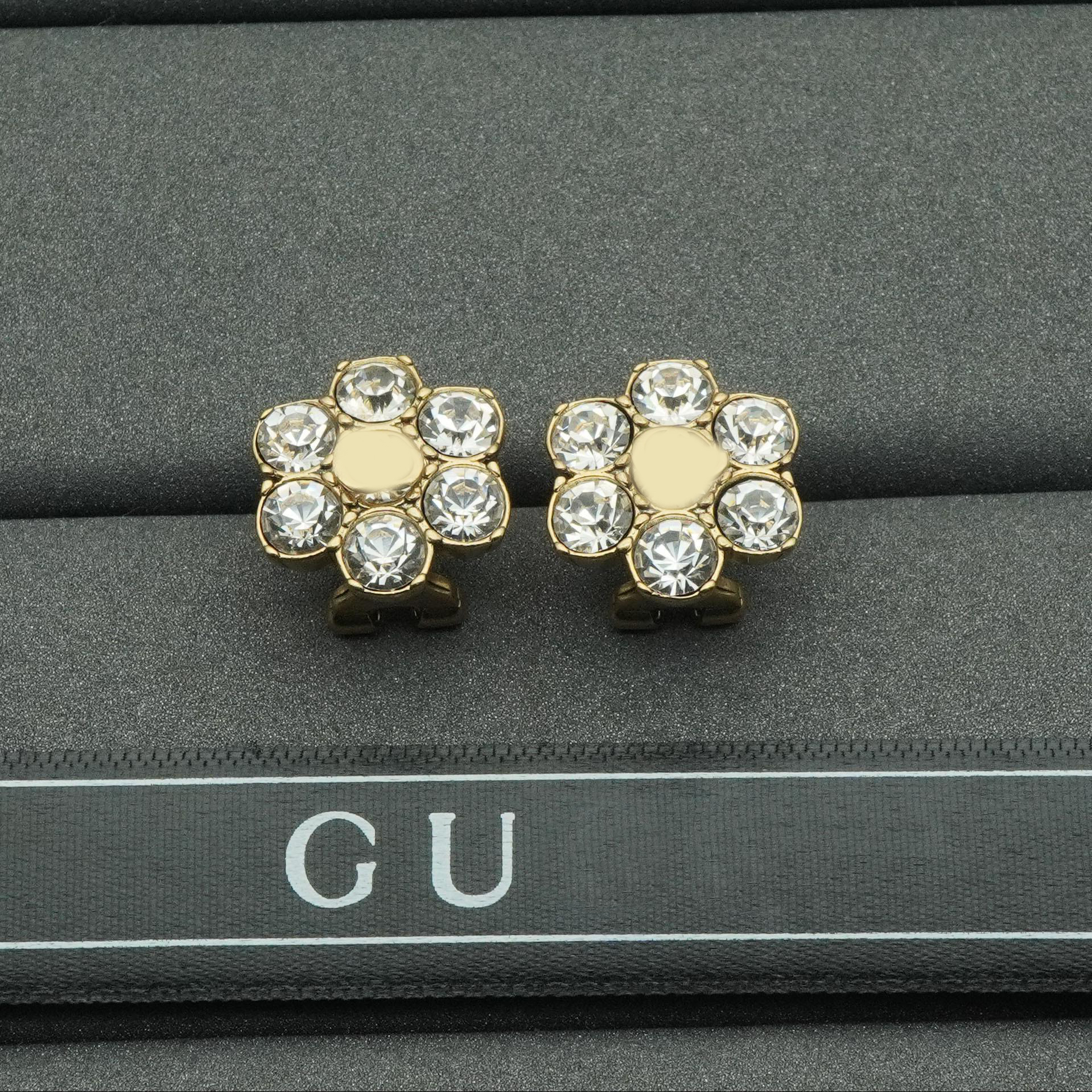 

Ear Stud Earrings Designer Jewelry Fashion Flower Diamond Crystal Hoop s925 Earring Gold Color Elegant