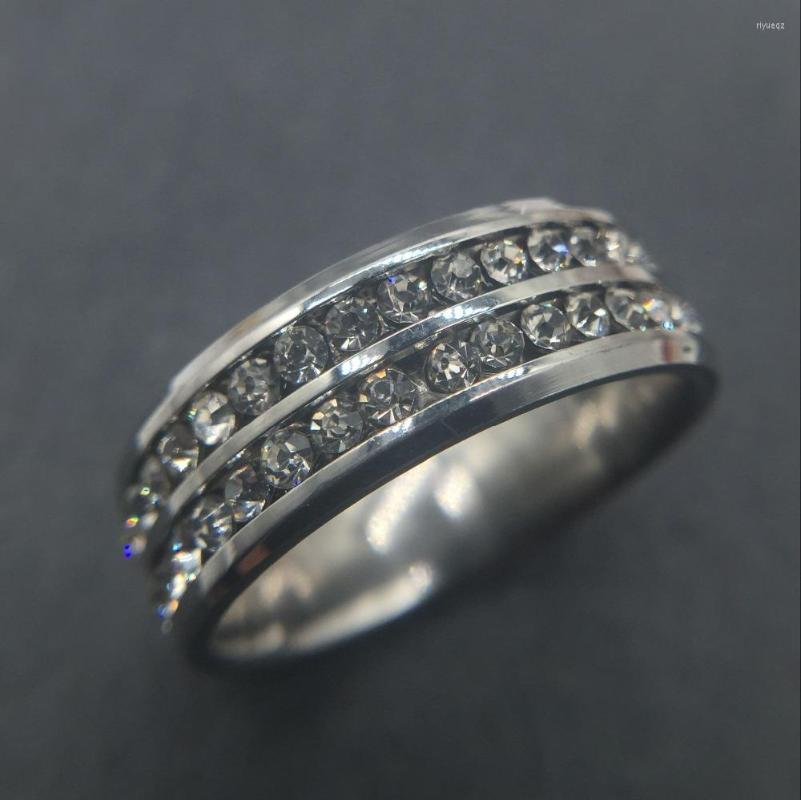 

Wedding Rings Classic Vintage Women Stainless Steel Double Row Rhinestone Anniversary Party Ladies Fashion Jewelry
