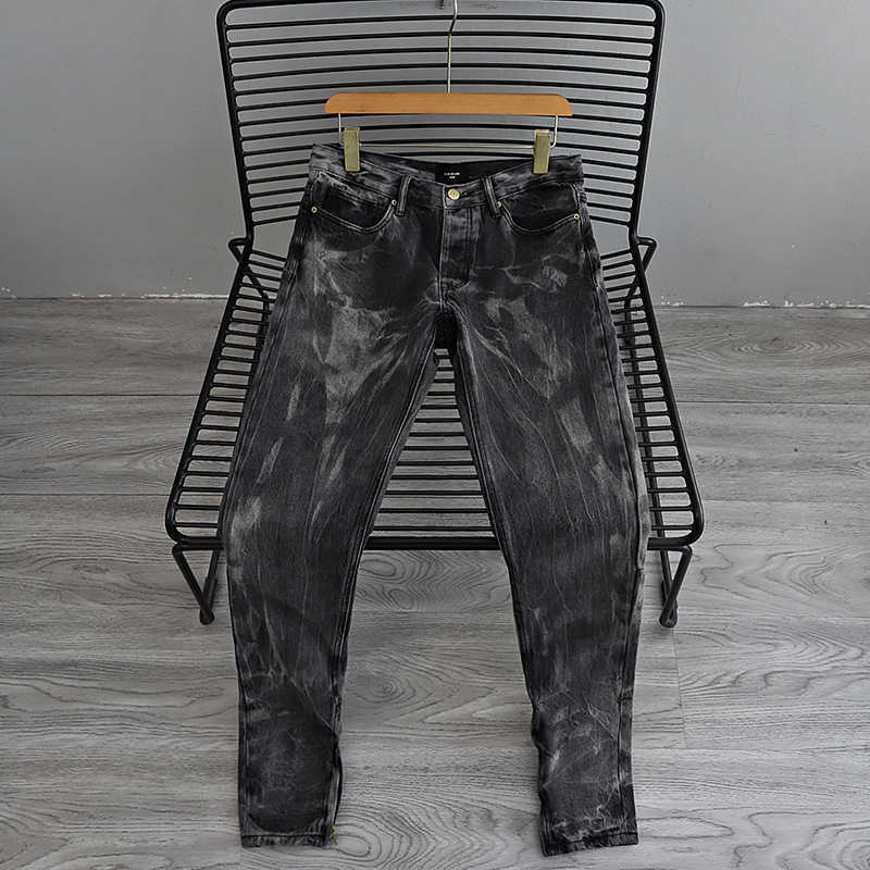 

Fashion Men's Fog Pants Jeans Jerry Washed Slim Fit High Street Casual Denim Brand Justi Biber Ripped Hip Hop Designer Luxury, Wash black water ripple