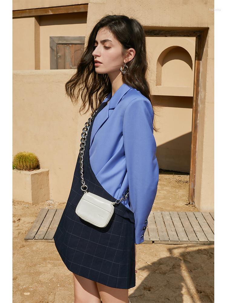 

Women' Suits Autumn And Winter Design Sense V-neck Two Color Blazer Stitching Asymmetric Slim Waist Closing Suit 1219, White sandalwood