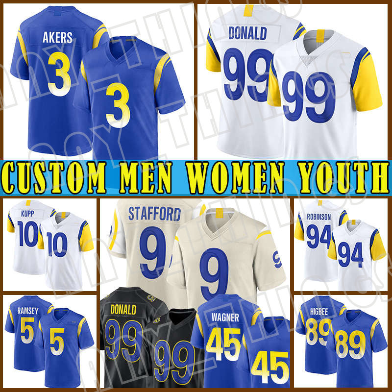

Aaron Donald Cooper Kupp Football Matthew Stafford Jersey Jalen Ramsey Cam Akers Bobby Wagner Tyler Higbee Los Angeles Rams Van Jefferson Leonard Floyd Jake Funk, Custom men+patch(gongyang)