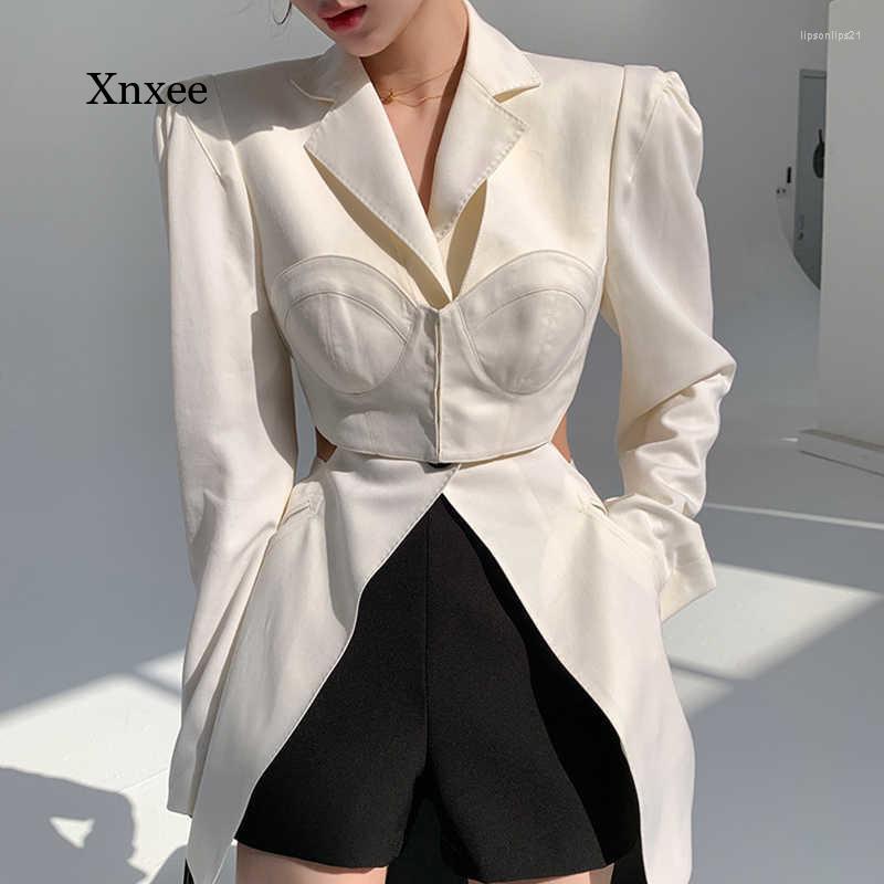 

Women' Suits Hollow Out Slim Coat White Casual Blazer For Women Notched Long Sleeve Korean Straight Blazers Female Spring Fashion Tops, Black