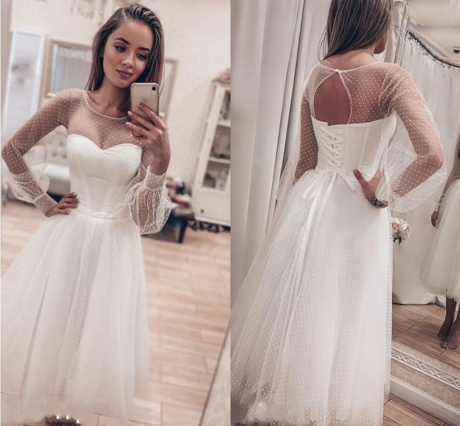 

2023 Gorgeous Simple Beach Wedding Dresses Bridal Gown Long Sleeves A Line Scoop Neck Corset Back Plus Size Custom Made Garden vestido de novia, Ivory