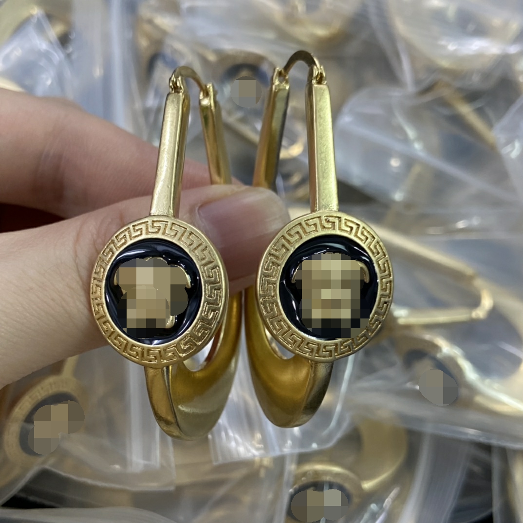 

Luxury Enamel Medusa Knot Earrings Banshee Medusa portrait 18K gold plated Ear Studs Earring Greece Meander Jewelry women's Gift MER5 --06