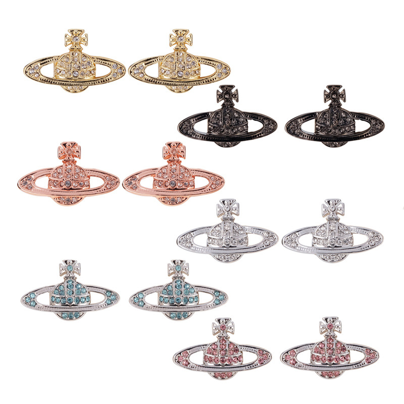 

Vivian Vivienne Stud Earrings Classic diamond Saturn Women Designer Jewelry Christmas Gift