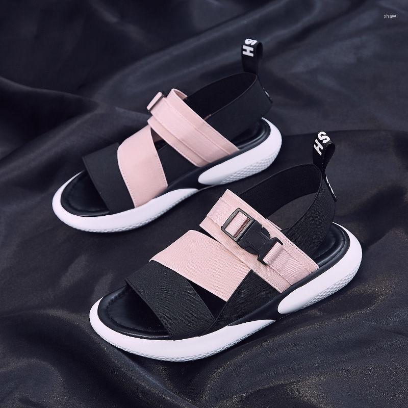 

Sandals Fashion Open Toe Women's Sports T-buckle Platform Shoes With High Heels 2022 Summer Flat Casual Female Slippers, Black