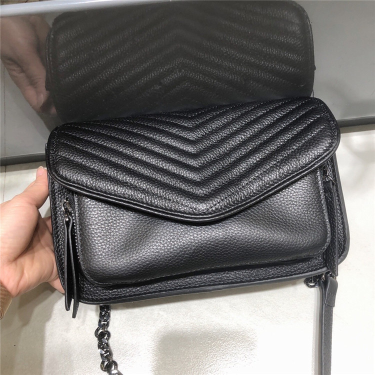 

High-end female bag cowhide single shoulder bag leather chain classic wavy stitching handbag, Blue