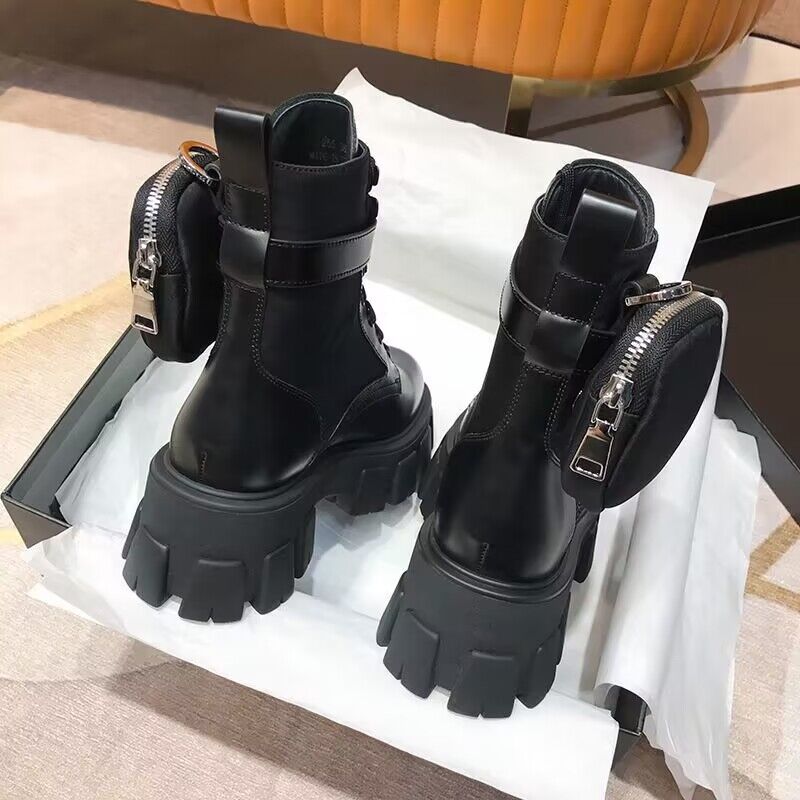 

Winter ankle boot blacks canvas leather patent leather luxury brand designer Black Monolith Combat Boots platform Motorcycle booties 35-42 with box