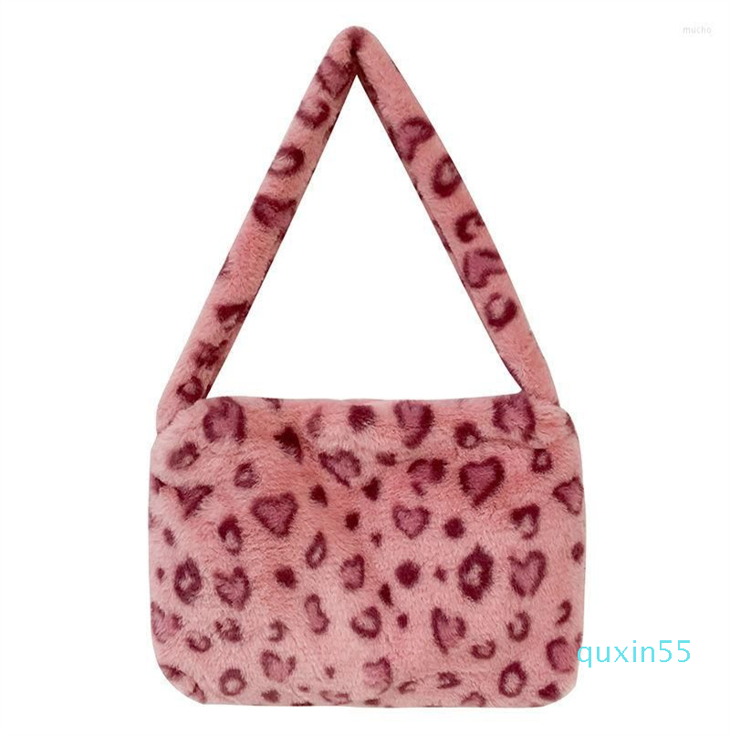 

Evening Bags Fashion Women Flower Pattern Shoulder Female Winter Plush, Pink