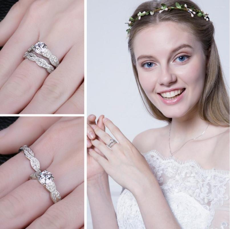 

Wedding Rings Platinum Gold Plated Brilliant Cut Cubic Zirconia Luxurious Layered For Women Engagement Jewelry