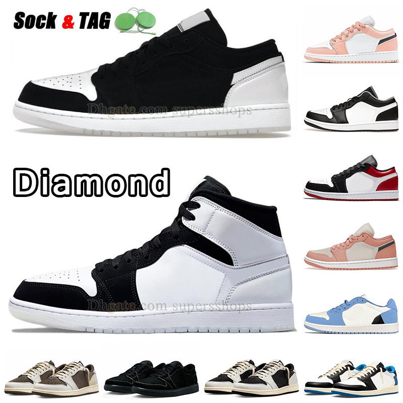 

1s low diamond basketball shoes authentic jumpaman 1 sail black phantom mid dark chocolate starfish reverse mocha court purple laser orange sneakers, D52 36-46 aother chicago