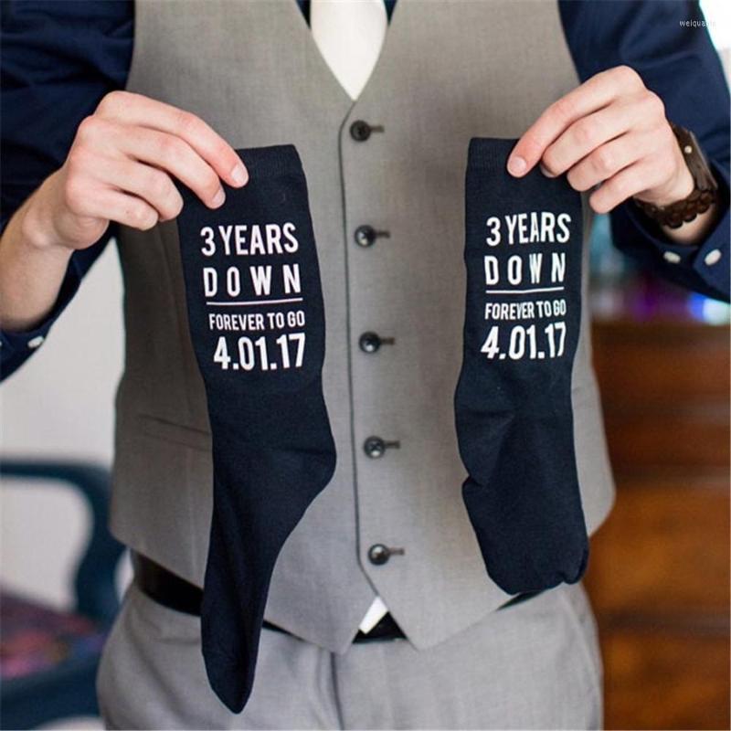 

Men's Socks Personalized Cotton 2nd Anniversary 3 Years Gifts Man's Custom Name Printed Wedding Presents Black, Picture shown