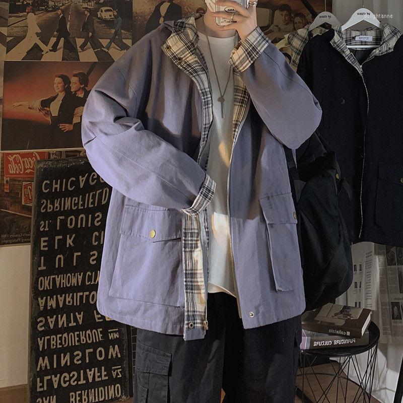 

Women's Down Spring And Autumn Salt Work Clothes Coat Fried Street 2022 Hong Kong Style Jacket Korean Loose Little Man, Grid tooling coat