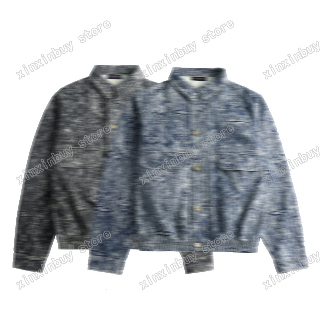 

xinxinbuy Men designer Coat Jacket Denim letter jacquard fabric flight tie dye paris cotton long sleeve women black blue S-3XL, 01