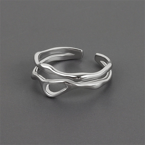 

Europe and America Irregular Band Rings Hollow Double Line Geometric Ring Women's Simple and Unique Design Fashion Adjustable Jewelry AC460