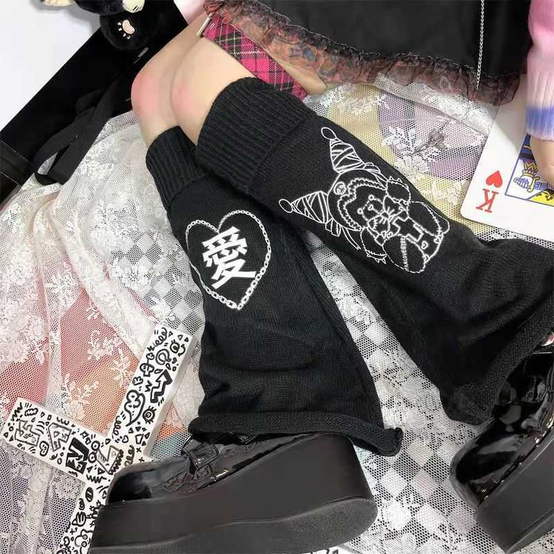 

Socks Hosiery Black Harajuku Anime Kawaii Socks Women Casual Y2k Aesthetic Leg Warmer Punk Alt Korean Fashion Gothic Baggy Knee Sleeve Leg T221107