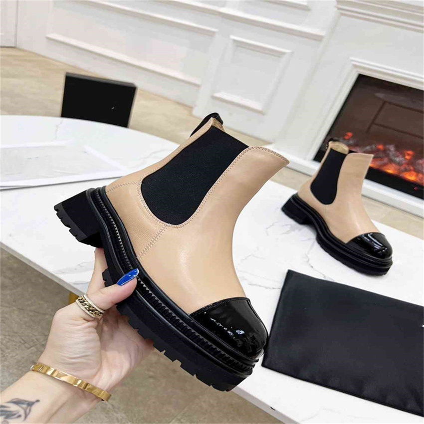 

Top Design Winter Boots Fashion Women Vintage Channel Decorative Leather Cotton Cloth Wool Warm Keeping High Heel Thick Sole Snow Flat Socks Shoes 01-07