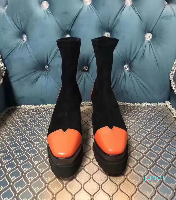 

FASHIONVILLE - 2019120503 34 40 black nude orange strech platform short boots wedge fashion 8cm222F, Black/ask size first