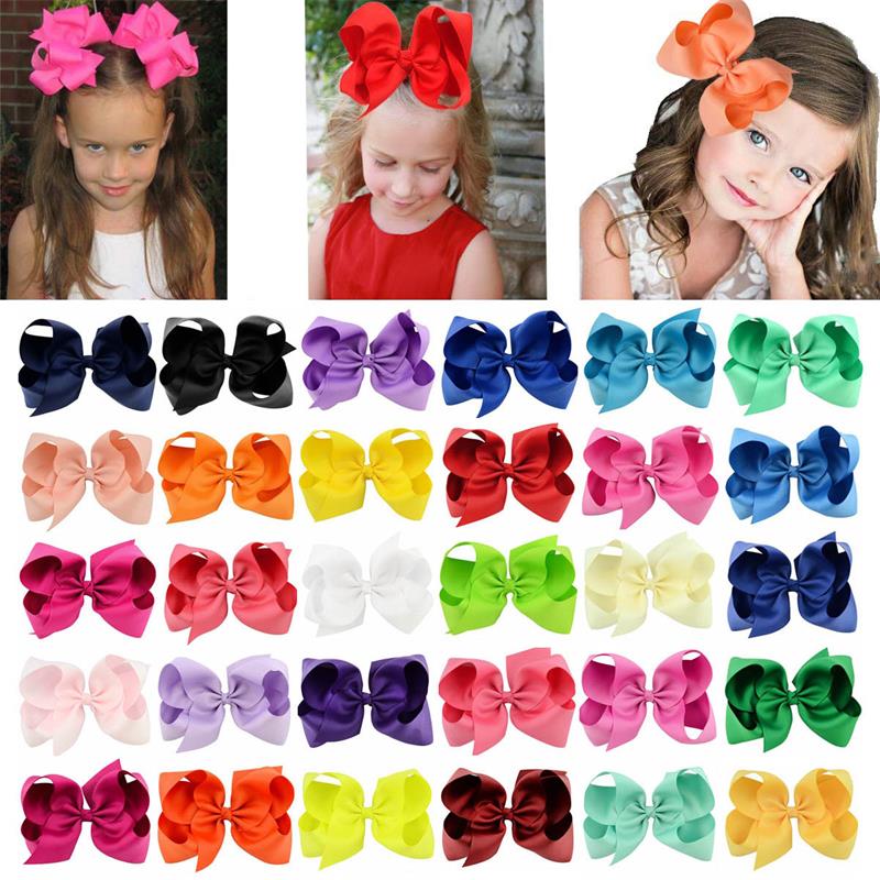 

6 inch Cute Hair Accessories Handmade Baby Girls Bowknot Hair Clips Kids Boutique Solid Ribbon Bows Hairpin Barrettes, Mixed color