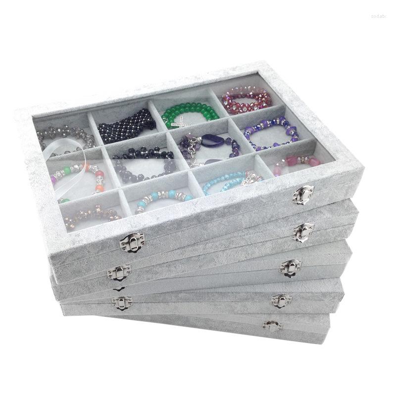 

Jewelry Pouches 1 Pc Creative Gray Velvet Necklace Rings Earrings Display Organizer Box Case Storage Showcase