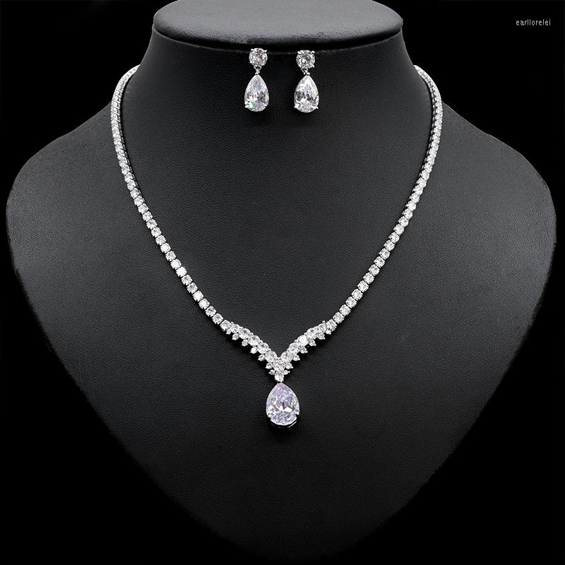 

Necklace Earrings Set Funmode 2Pcs Luxury Nigerian Jewelry For Women Wedding Cubic Zircon Dubai Bridal Earring FS280, Picture shown