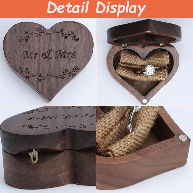 

Jewelry Pouches Rustic Heart Shape Wooden Ring Box Brown Wedding With Magnetic Retro Decorative Jewellery Storage Gift