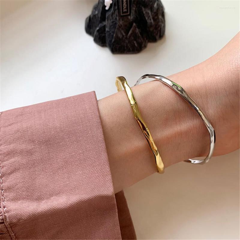 

Bangle Korean Irregular Bump Texture Adjustable Opening Angles For Women 25 Sterling Silver Original Cool Light Luxury Bracelet Jewelry