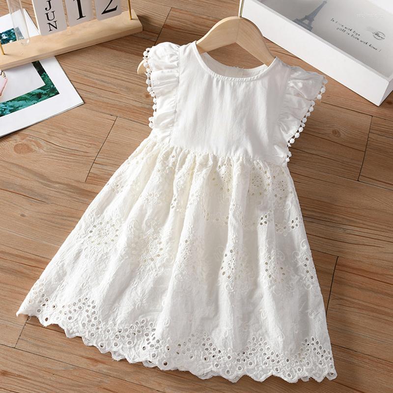 

Girl Dresses Baby Girls Princess Dress Cotton White Flying Sleeve Hollowed Casual Fashion Clothes Summer Kids Party, X2180 white