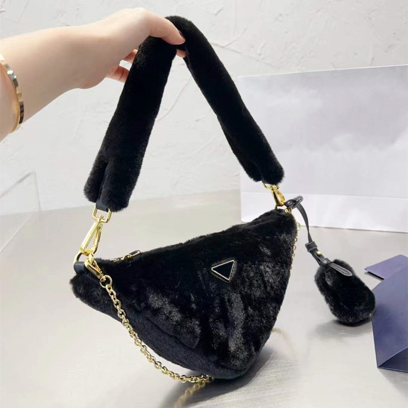 

Mini Triangle Bags furry designer bags woman shoulder tote bag luxury handbag fur totes geometric underarm purse fashion handbags Winter Chain Tag 5A, Contact seller