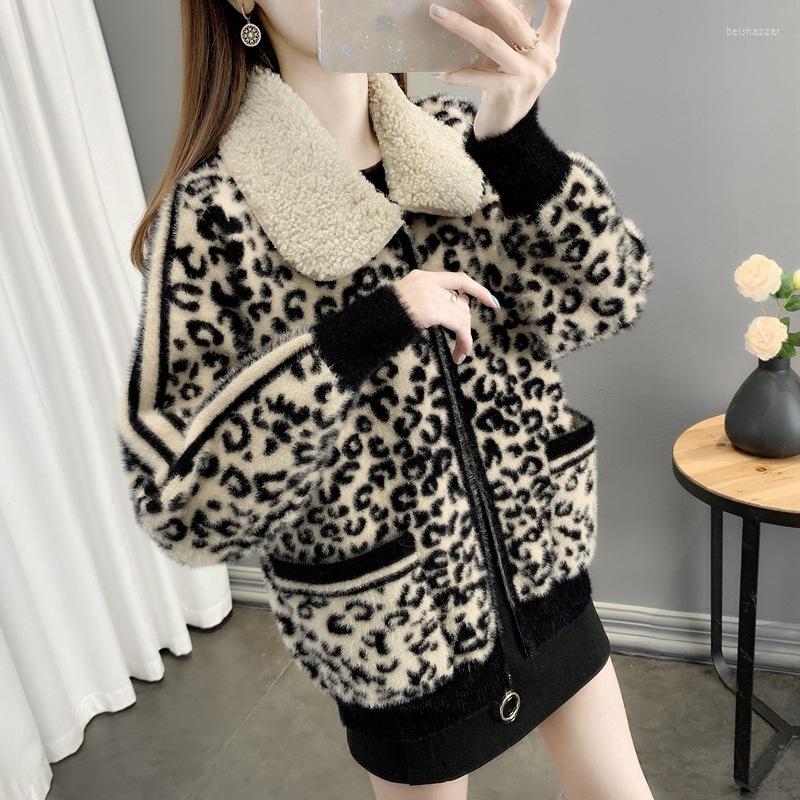 

Women's Knits Woman Sweater Cardigan Wool Turn-down Collar Knitting Zippers Leopard Color Woman's Clothing Drop Sale RZ342, Randomcolor
