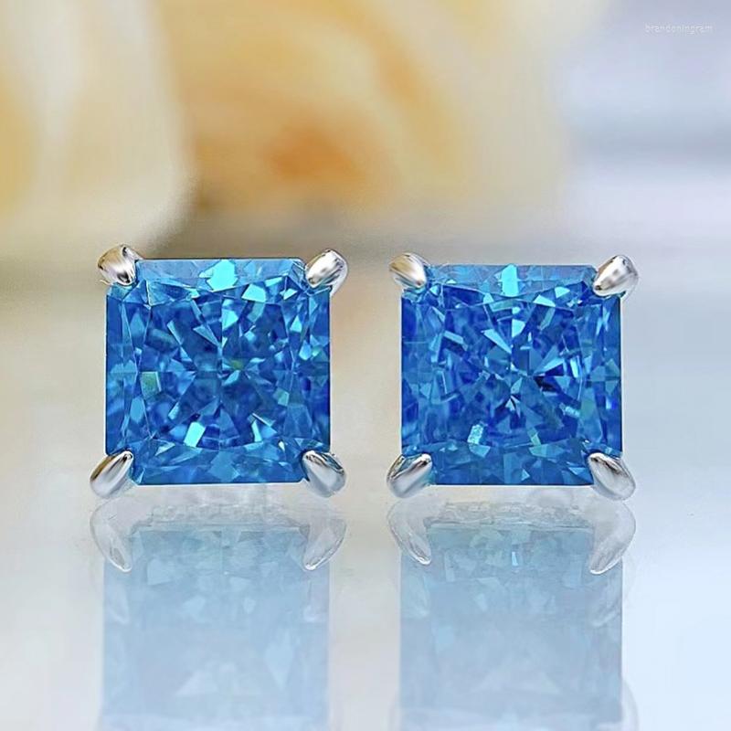 

Stud Earrings S925 Sterling Silver Blue High Carbon Diamond 8 8mm Pendant Necklace Super Beautiful Fairy Women's Jewelry 2022