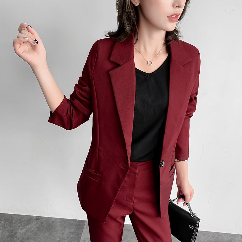 

Work Dresses Two Piece Set Top And Pants Autumn OL Professional Suit One Button Pioneers Dress Female Fashion Casual Loose 2 Sets