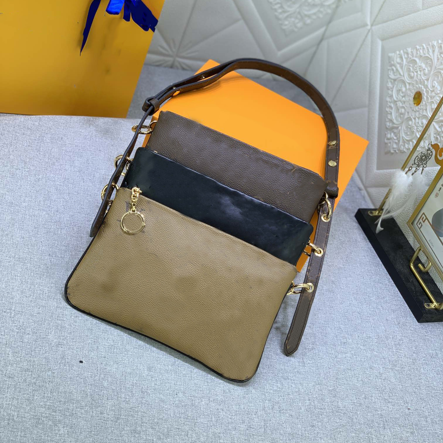 

Fashion Women Shoulder Bags Multi Pocket Zipper Wallet Original Leather Crossbody Bag Removable Adjustable Shoulder Strap Purse, Black