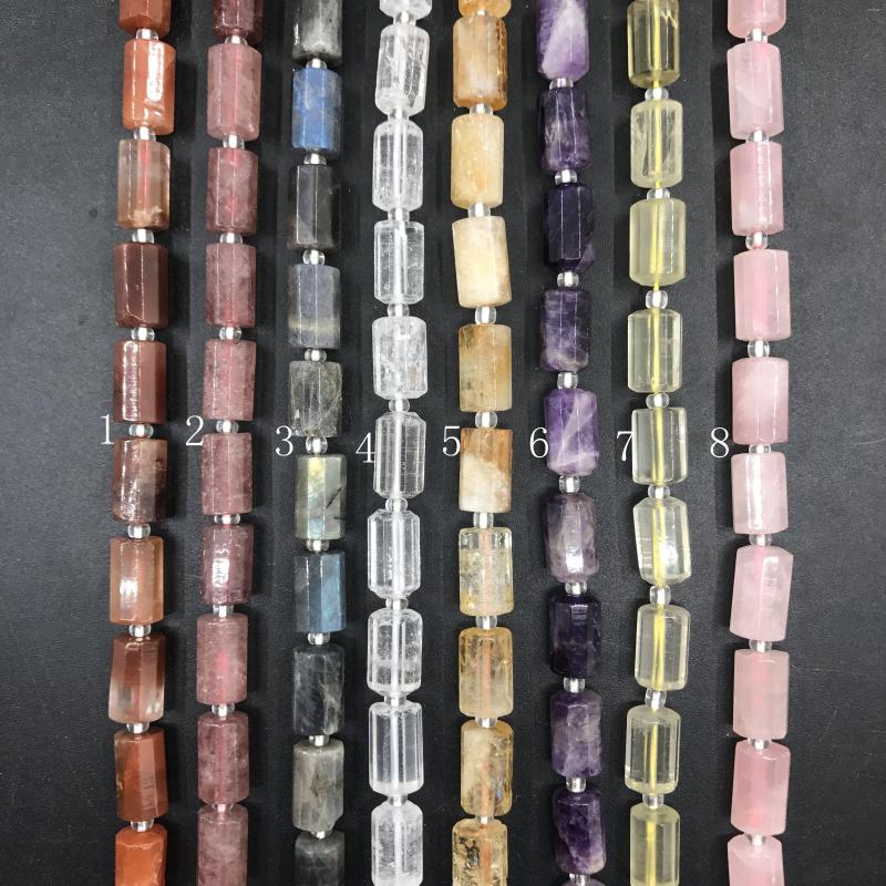 

Beads 8 Stone Choice 20pcs/strand Natural Crystal Faceted Tube Cylinder Nugget Pendant Amethysts Rose Lemon Quartz Labradorite