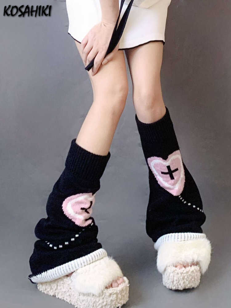 

Socks Hosiery Knit Socks Leg Warmer Japanese Jk Anime Red Heart Cross Lolita Women Punk Harajuku Long Socks Flared Y2k Accessories Kawaii T221107, White