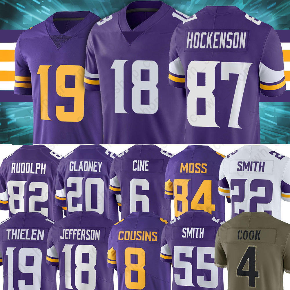 

18 Justin Jefferson Vikings 87 T.J. Hockenson Football Jerseys Adam Thielen Dalvin Cook Harrison Smith Lewis Cine Randy Moss Kirk Cousins Nick Mullens, Youth(wei jing ren)