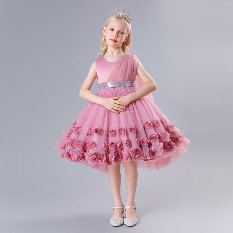 

Girl Dresses 2022 Kids Embroidery Dress Girls Skirt Wedding Party Elegant Princess Sleeveless Children Tutu Christmas Costume 3Y, Pink