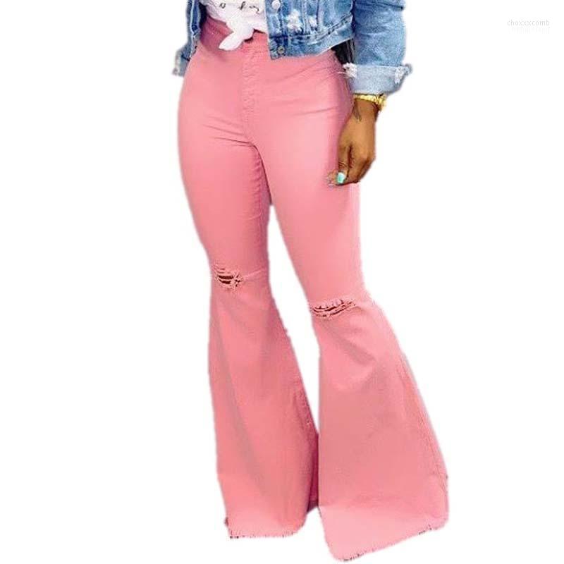 

Women' Jeans Fashon Ripped Hole Pink Wide Leg Denim Women Summer Solid High Waist Casual Street Ladies Streetwear Women