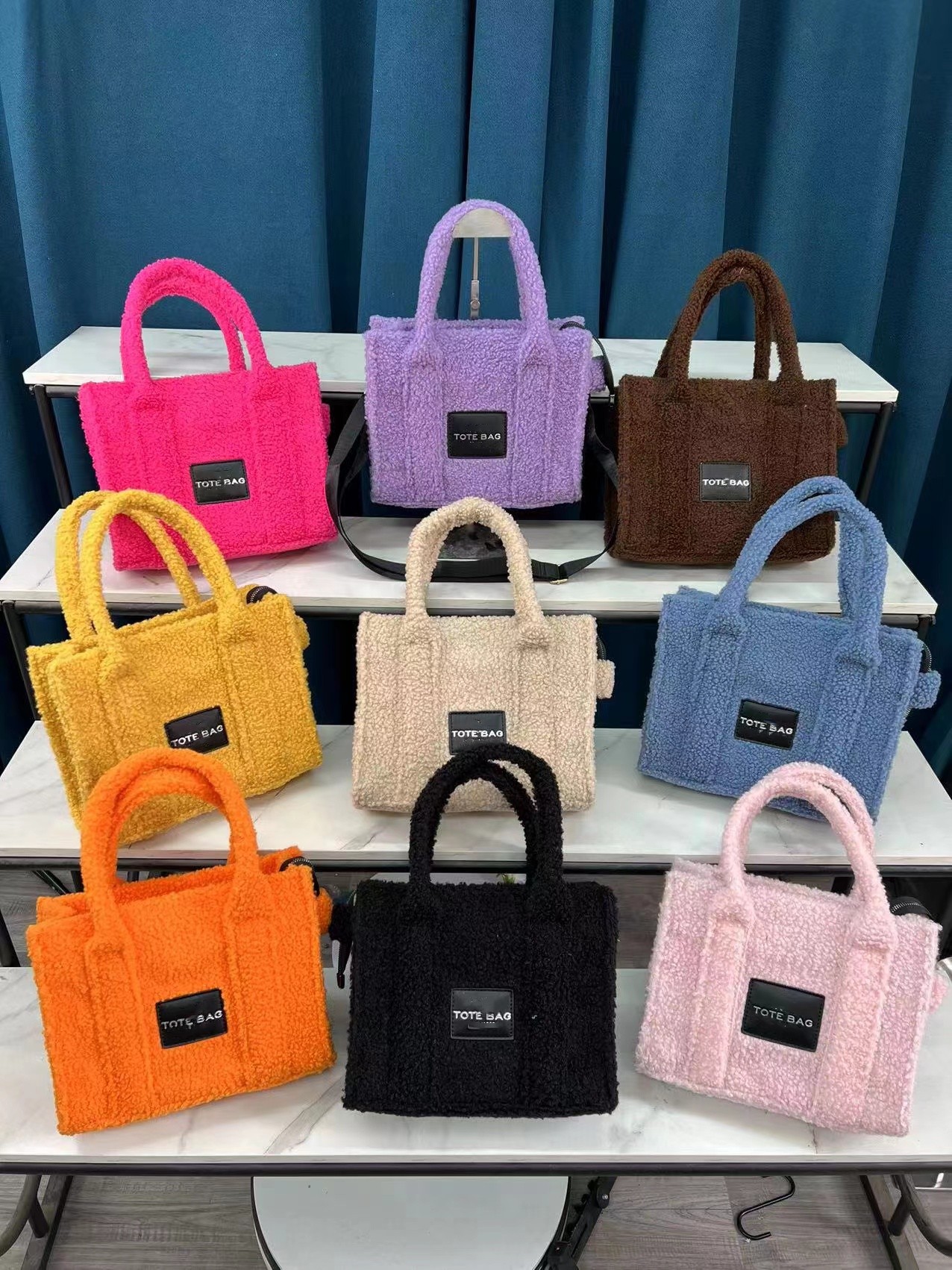 

Fashion Big Kids fleece Tote Handbag Satchel Bag luxury colorful large capacity Wash gargle Shopping Bags A9282, Orange