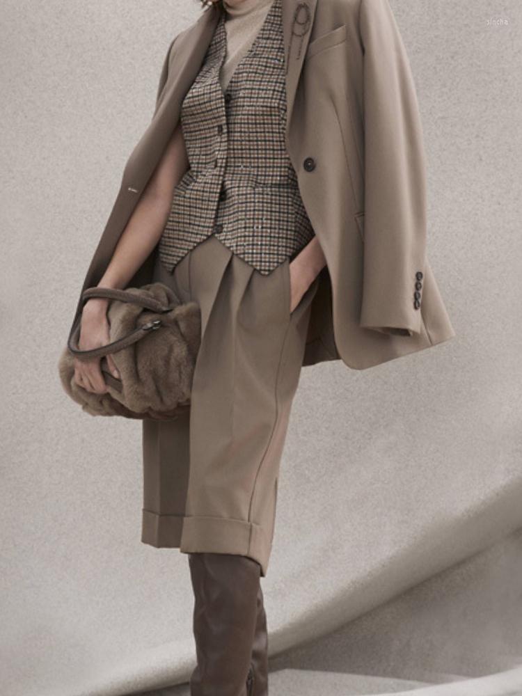 

Women's Suits 2022 Bead Chain Decoration Brooch Single Button Long-sleeved Suit Jacket Mid-length Pleated Pants, Pant