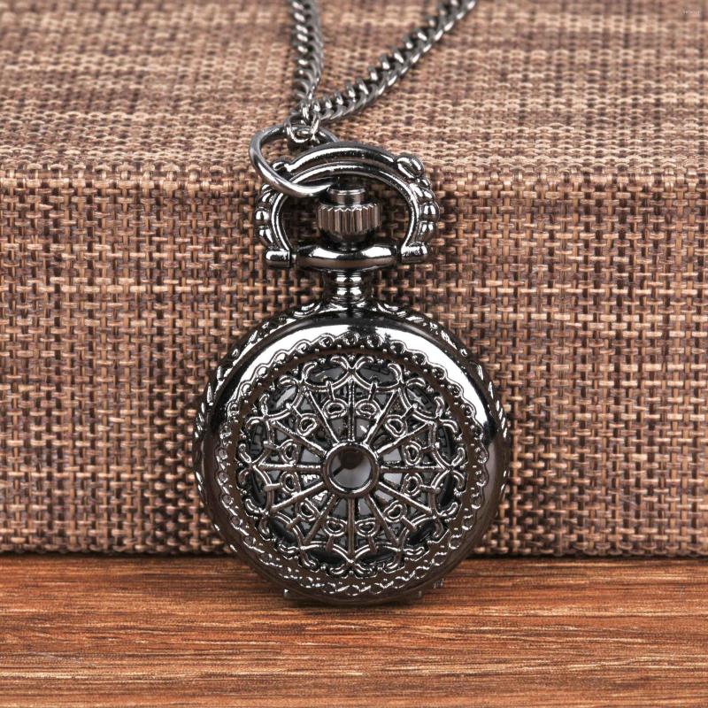 

Pocket Watches 6009 Small Watch Black Cobweb Retro Vintage Classic With Necklace