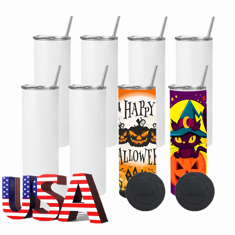 

2 Days Delivery STRAIGHT 20oz Sublimation Tumblers with Straw Stainless Steel Water Bottles Double Insulated Cups Mugs for Birthday US warehouse 1107, White
