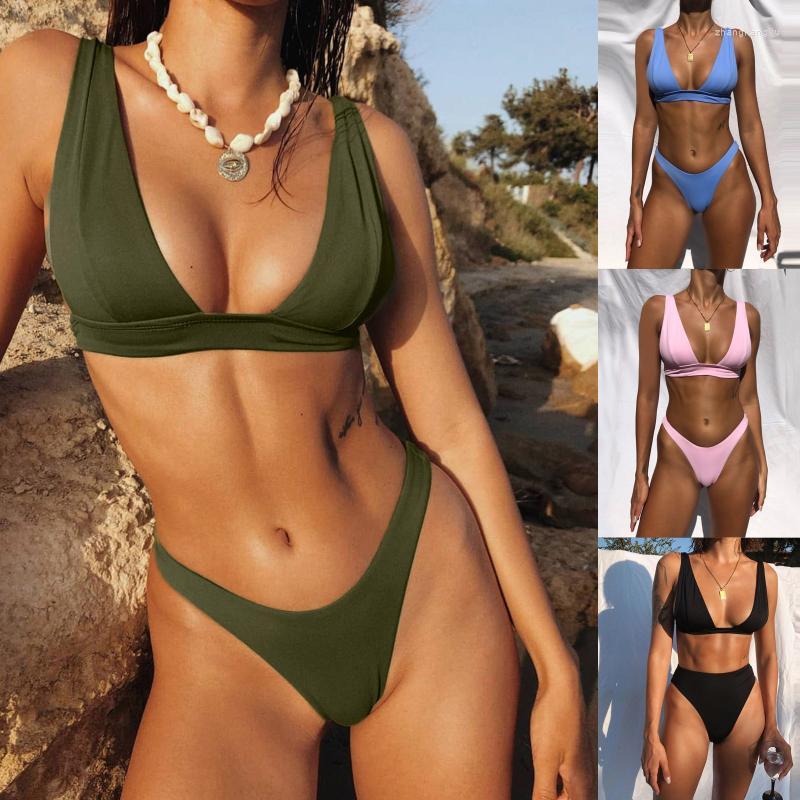 

Swimwears Special Fabric Female Swimsuit High Waist Bikini 2022 Women Swimwear Two-pieces Set Ribbed Bather Bathing Suit Swim