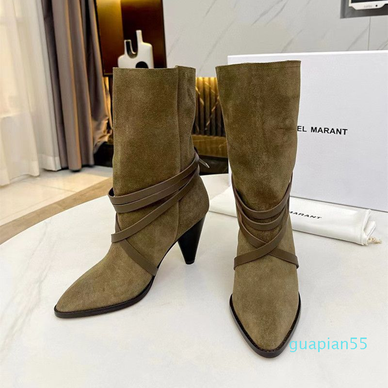 

Ankle Boots Leather Calfskin Cool Shoes Lamsy Suede Marant Western Rock Roll Paris Runway Women Isabel, Origina box