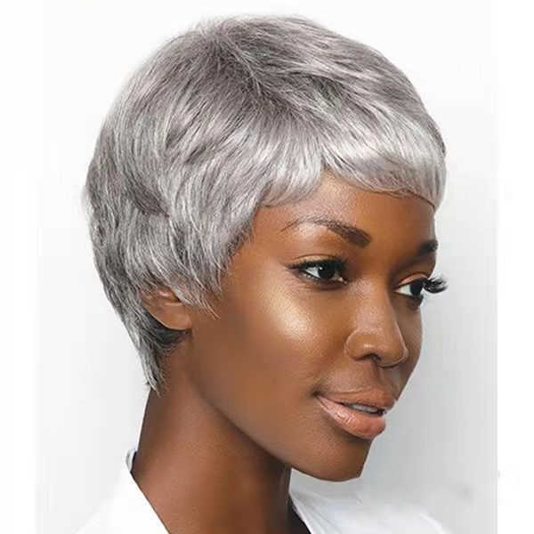 

Hair Lace Wigs Female Short Hair Sier Gray Mechanism Chemical Fiber Headgear Pixie Wig, Picture color