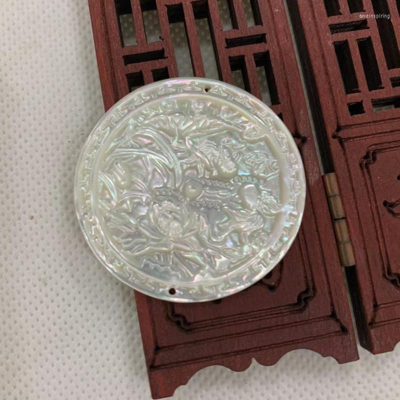 

Beads 5PCS/Lot 40MM Shell Relief Tag Three-dimensional Sculpture Lotus Pond Night Drawing MOP For DIY Women Jewelry