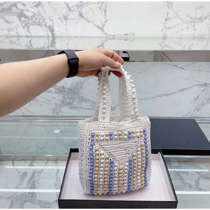 

Fashion Bags Weaved Beads Handbags For Women Summer Triangle Designer'S Hollow Out Small Size Ladies Shopping Handbags, White