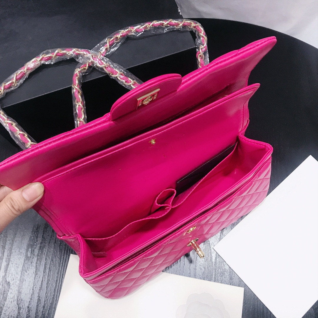 

New Coco Flap Bag Luxury Designer Handle Handbag Mirror Quality Womens Real Leather Quilted Purse lambskin pouch fashion Shoulder Bags Wallet golden Chain rose red, Box