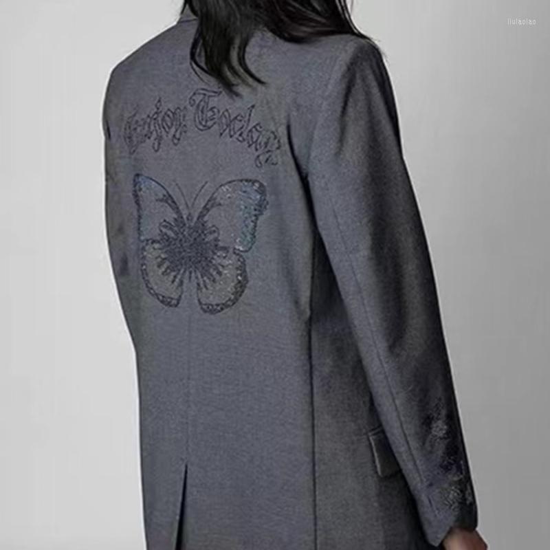 

Women's Suits Back Butterfly Letter Rhinestones Women's Blazer Single Breasted Long Sleeve Casusl Outerwear Fashion Ladies Suit Coats