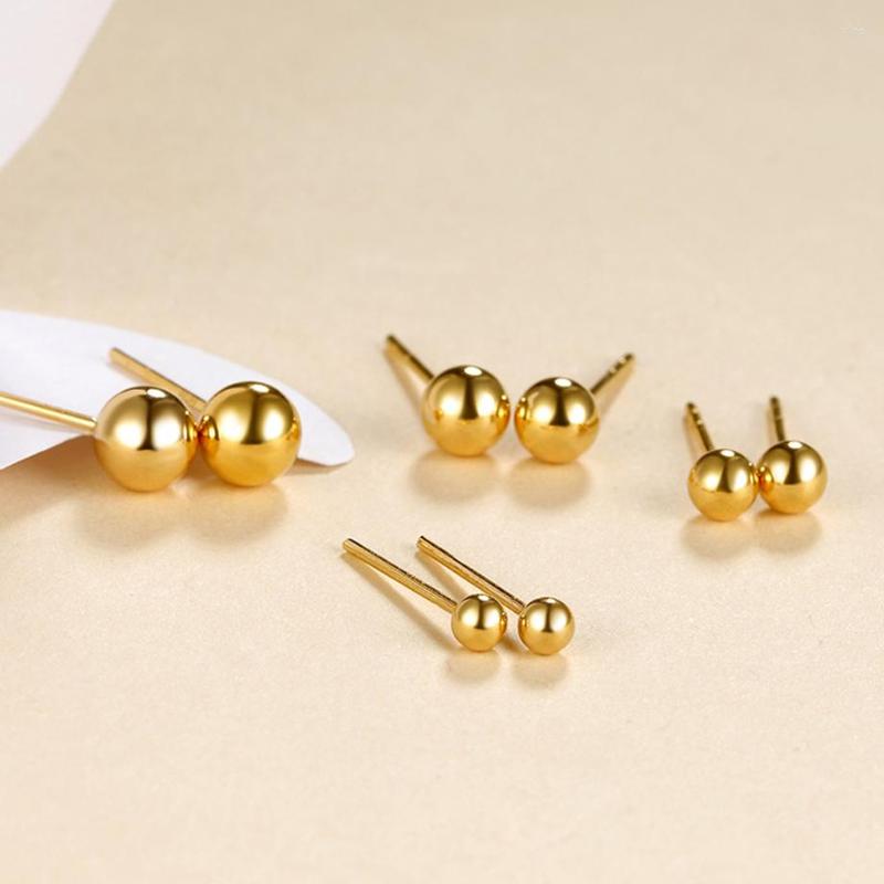 

Stud Earrings XF800 Real 18K Gold Jewelry Solid AU750 Golden Bead Ball Fine Wedding Gift For Women E505